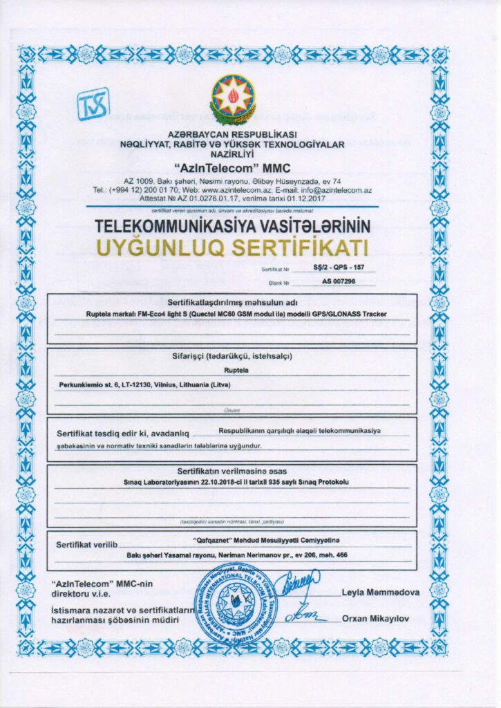 fms gps ruptela sertifikat